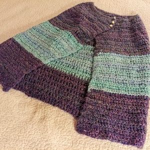 Purple Blue Knit Poncho Shawl Shrug